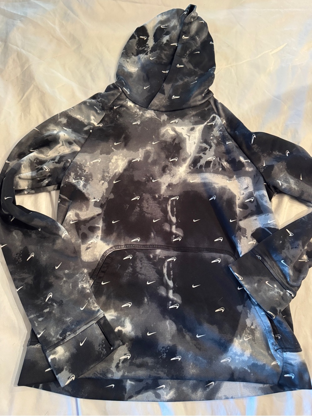 Nike Kids Black & White Tie-Dye Swoosh Hoodie
